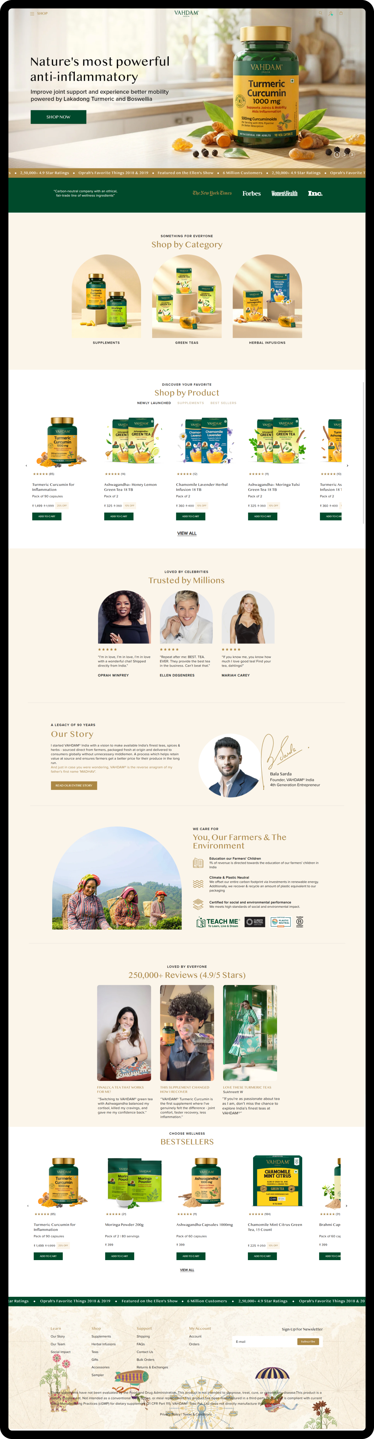 VAHDAM India front page design