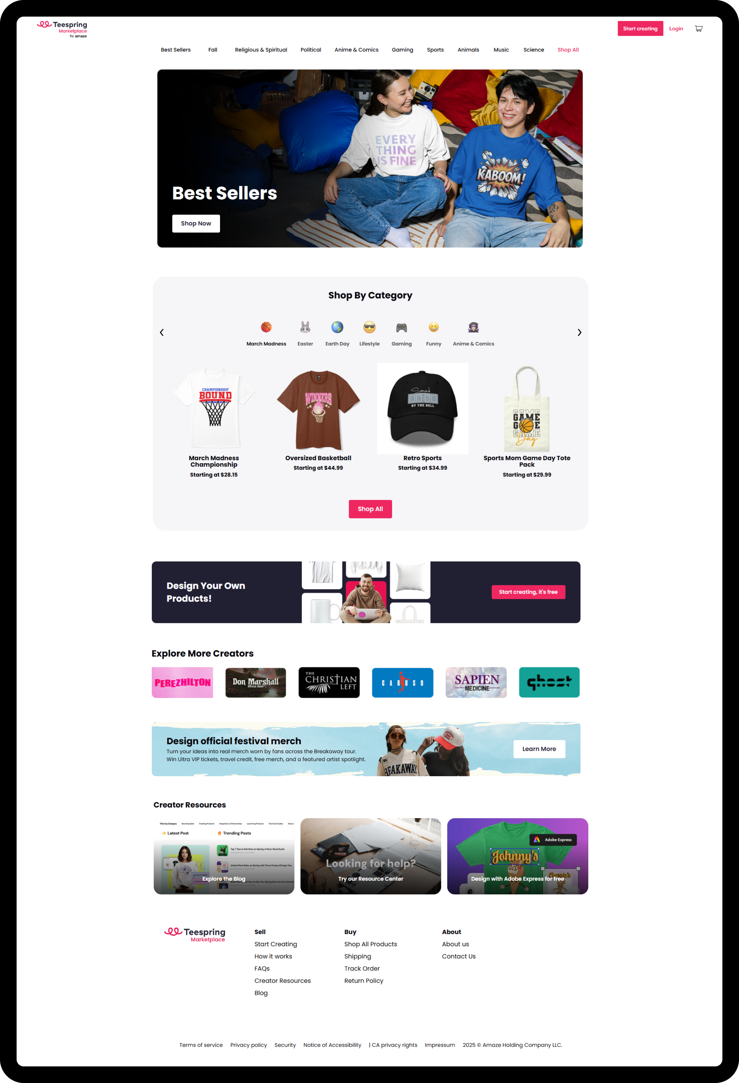 Teespring front page design